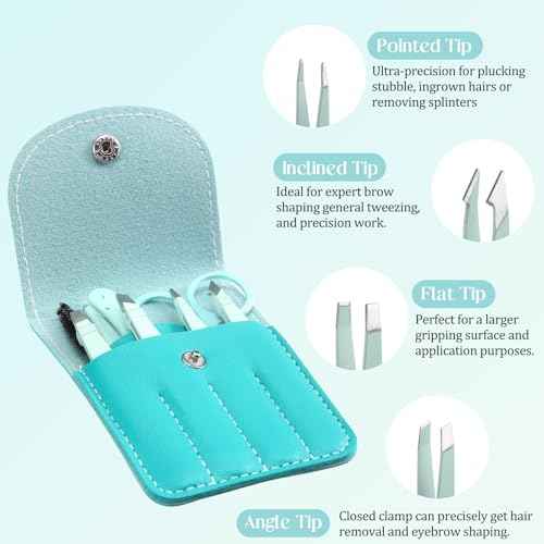 Lasnten 6 Sets Eyebrow Tweezers Set for Women Facial Hair Eyebrow grooming Kit with Travel Case with Curved Scissor and Trimmer Stainless Steel Tweezers Set Gift for Women