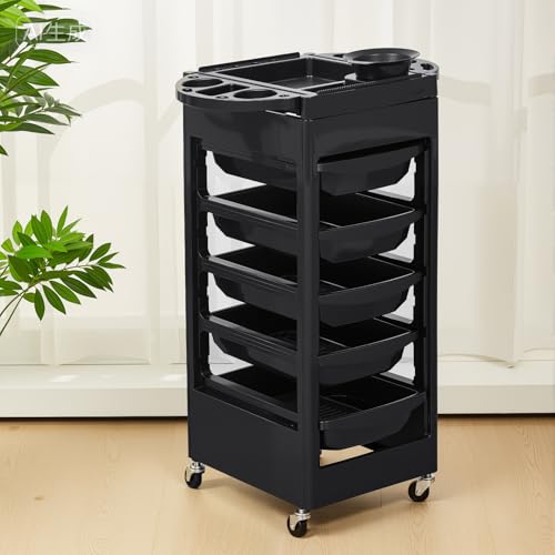 32 x 14 Inches Salon Rolling Trolley Cart with Wheels 5 Drawers Beauty Rolling Salon Cart Salons Stations for Hair Stylist Hair Storage Tool Carts Rollings Carts for Tattoo Hairdressing