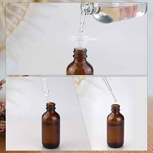 Wedama 2 oz Mini Glass Spray Bottles, Empty Small Spray Bottles with Funnel Dropper, Fine Mist for Hair, Travel, Plants, Cleaning Solutions and Skin Care (4 Pack Amber)