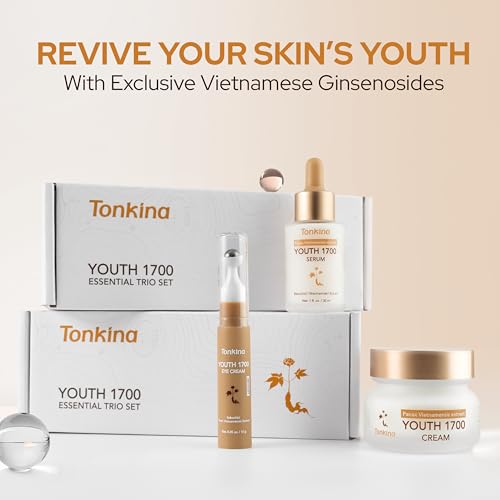 Youth 1700 Essential Trio Set, Vietnamese Ginseng Anti-Aging Skin Care Kit with Serum, Eye Cream & Moisturizer for Wrinkle Care & Firm, Radiant Skin, For All Skin Types
