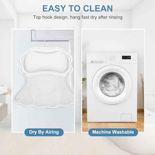 SetSail Bath Pillow, Relaxing Bath Pillows for Tub Neck and Back Support Soft 4D Breathable Air Mesh Ergonomic Bathtub Pillow with 6 Strong Suction Cups and Hook Luxury Bathroom Accessories,White