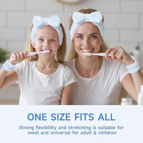 3 PCS Blue Spa Headbands and Wrist Set for Women Girls- Face Wash Headband Wristband Set, Soft Facial Spa Hair Wraps Makeup Skincare Bath Headbands Wrist Bands for Christmas, Birthday Gift