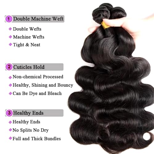 12A Human Hair Bundles 16 18 20 Inch Body Wave 100% Unprocessed Hair 3 Bundles Deals Extensions Quick Weave Human Hair Natural Black Color