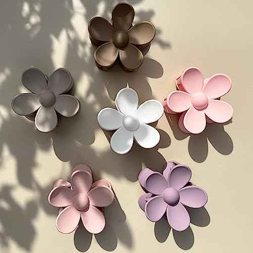 Flower Hair Clips 6 PCS Flower Claw Clips Daisy Clips for Women Matte Large Claw Clips Strong Hold Jaw Clamps Hair Accessories for Thick Hair 6 Colors