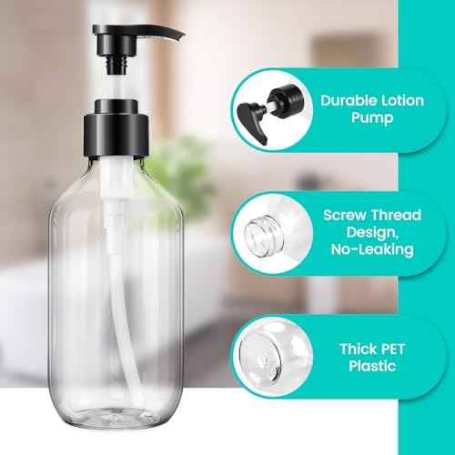 Teyssor Pump Bottle Dispenser Clear 2 Pack 500ml/16.9oz Empty Plastic Liquid Soap Dispensers, BPA-Free Refillable Container for Essential Oil Shampoo Lotion