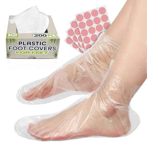 200 Pcs Plastic Foot Covers for Feet ? Leak-Proof, Ribbed Anti-Slip Design with 200 Stickers for a Secure Fit ? Plastic Foot Gloves for Moisturizing, Paraffin Wax Bags | Self Care & Holiday Gifting