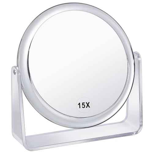 15X Magnifying Makeup Mirror for Desk Double Sided 1X/15X Desk Mirror,Portable Table Small Standing Magnifying Mirror for Cosmetic, Transparent, MKT69Z