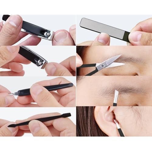 Manicure Pedicure Set 8pcs Stainless Steel Nail Clippers Kit Fingernail Toenail Clippers Cutters with Leather Case for Home Workplace Outdoor Travel Salon Gift for Men Women Family Friends