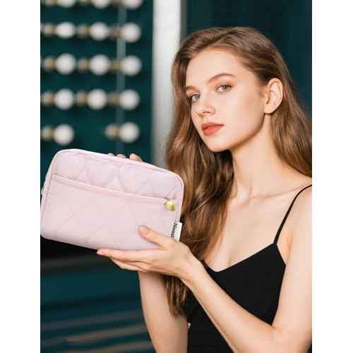 Noozion Makeup Bag, Travel Cosmetic Bag, Puffy Padded Toiletry Bag for Women, Makeup Organizer Case, Wide-open Pouch Purse, Travel Essentials