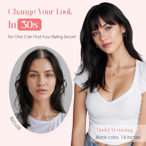 Hairro Mono Hair Toppers with Bangs, 3.4" x 3.4" Mono Base 100% Real Human Hairpieces for Women, 150% Density Clips In Topper for Greyish Thinning Hair, 14 Inch Golden Brown Mix Bleach Blonde