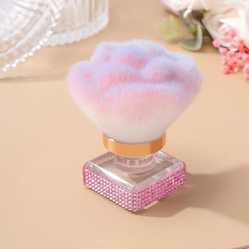 Nail Dust Brush Shiny Rhinestone Makeup Brush for Nails Tech Cleaning Supplies Acrylic Flower Shape Art Brush Clean Up Accessories (Pink)