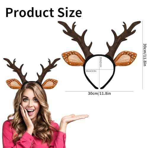 Deer Antlers Headband, Deer Costume for Women Adults, Cute Reindeer Horns Ears Costume Accessories for Halloween Christmas Cosplay Supplies