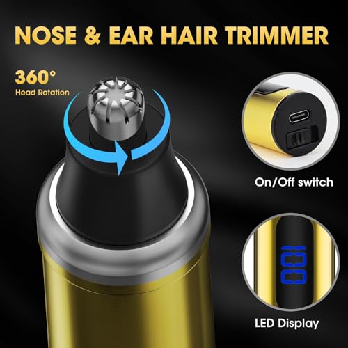 4-in-1 Hair Clippers for Men, Professional Cordless Barber Hair Cutting Kit, T-Blade Trimmer, Electric Foil Shaver, Nose Hair Trimmer, LCD Display, Grooming Gift Set (Gold)