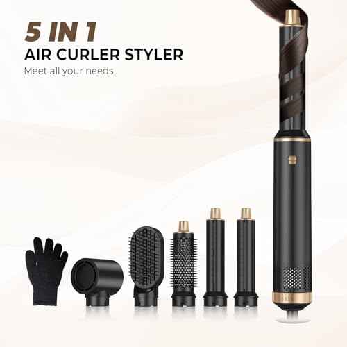 5 in 1 Hair Dryer Brush Set, Air Curler Wrap Hair Styler Blow Dryer Brush with 3 Temps, Upgrade Negative Ion Hot Air Brush Curling Brush Iron, Hair Styling Tools for Dry Curl Straighten