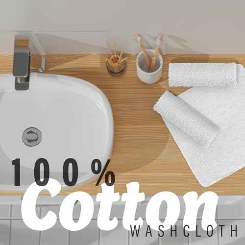 DecorRack 10 Pack 100% Cotton Wash Cloth, Luxurious Soft, 12 x 12 inch Ultra Absorbent, Machine Washable Washcloths, White (10 Pack)