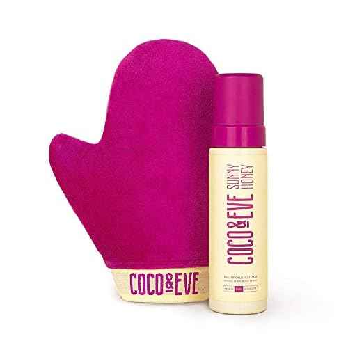 Coco & Eve Self Tanner Mousse Kit - (Medium) All Natural Sunless Instant Self Tanning Lotion with Bronzer & Mitt Applicator | Sunny Honey Bali Bronzing Kit