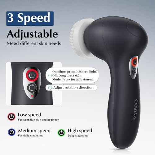 COSLUS Facial Cleansing Brush Face Scrubber: 3 in 1 Bi-Directional Electric Spin Brush for Removing Blackhead, Exfoliating, Massaging - Rechargeable Waterproof, 3 Adjustable Speeds for Men & Women
