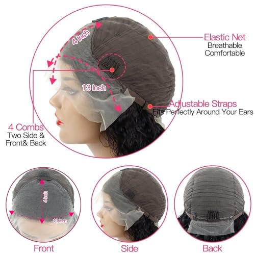 QinMei 13x4 HD Lace Front Wigs Human Hair Wigs for Black Women Deep Wave Glueless Wigs Pre Plucked With Baby Hair Curly Wave Human Hair Lace Frontal Wigs Natural Color 180% Density 18 Inch