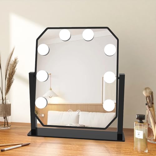 Hollywood Vanity Mirror with Lights - LED Makeup Mirror with 3-Color Dimmable Lights, Smart Touch Control, Detachable 5X Magnifier - Light Up Mirror for Bedroom, Tabletop Make Up Mirror with Lighting