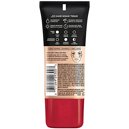 L'Oreal Paris Cosmetics Makeup Infallible Pro-Matte Liquid Longwear Foundation, Shell Beige, 1 fl oz.
