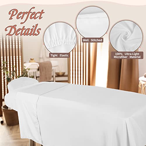 Oudain 6 Set Microfiber Massage Table Sheets Each Set Includes Massage Table Covers, Fitted Sheets, Face Cradle Covers (White)