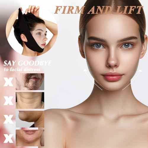Reusable V Line Lifting Mask with Chin Strap, V Shaped Face Mask for Sagging, Jaw Exerciser (Black)