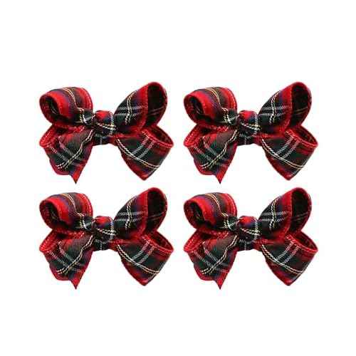 4PC Christmas Hair Bow Clips for Women Girls 4 Inch Party Hair Accessories Red with Green Plaid