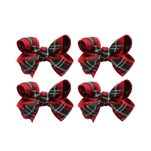 4PC Christmas Hair Bow Clips for Women Girls 4 Inch Party Hair Accessories Red with Green Plaid