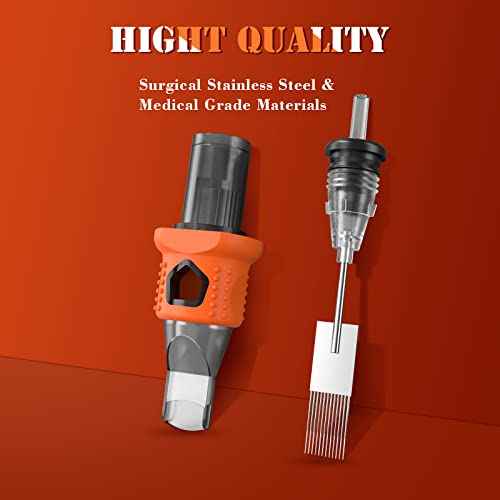 INKin 40Pcs Tattoo Cartridge Needles Assorted Disposable Tattoo Needle Cartridges with Finger Ledge #12 Standard Round Liner 3RL 5RL 7RL 9RL 11RL with Safety Membrane for Tattoo Gun Tattoo Supplies