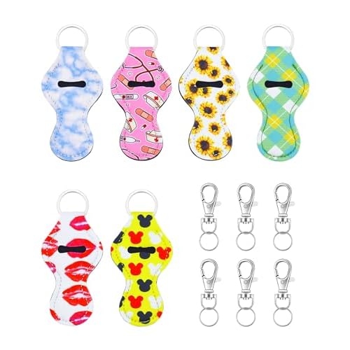 6 Pcs Chapstick Holder Keychain, Lip Balm Holder with 6 Sets Keyring Clips for Lipstick, Chapstick, Lip Balm, Lanyards