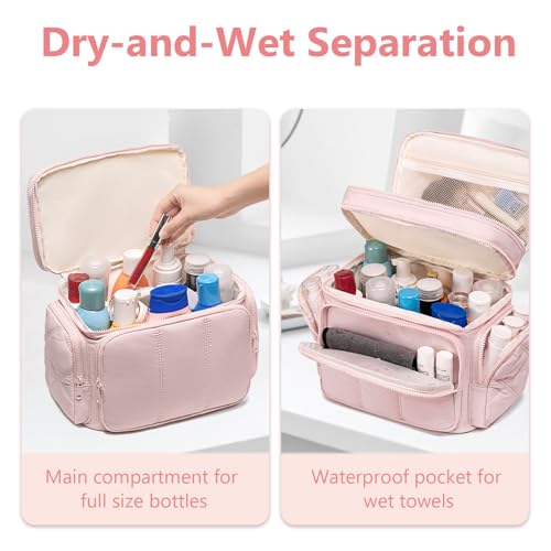 LEDAOU Travel Toiletry Bag for Women, Quilted Cosmetic Makeup Bag Organizer with Double Deck, Large Wide-open Travel Bag for Toiletries, Essentials