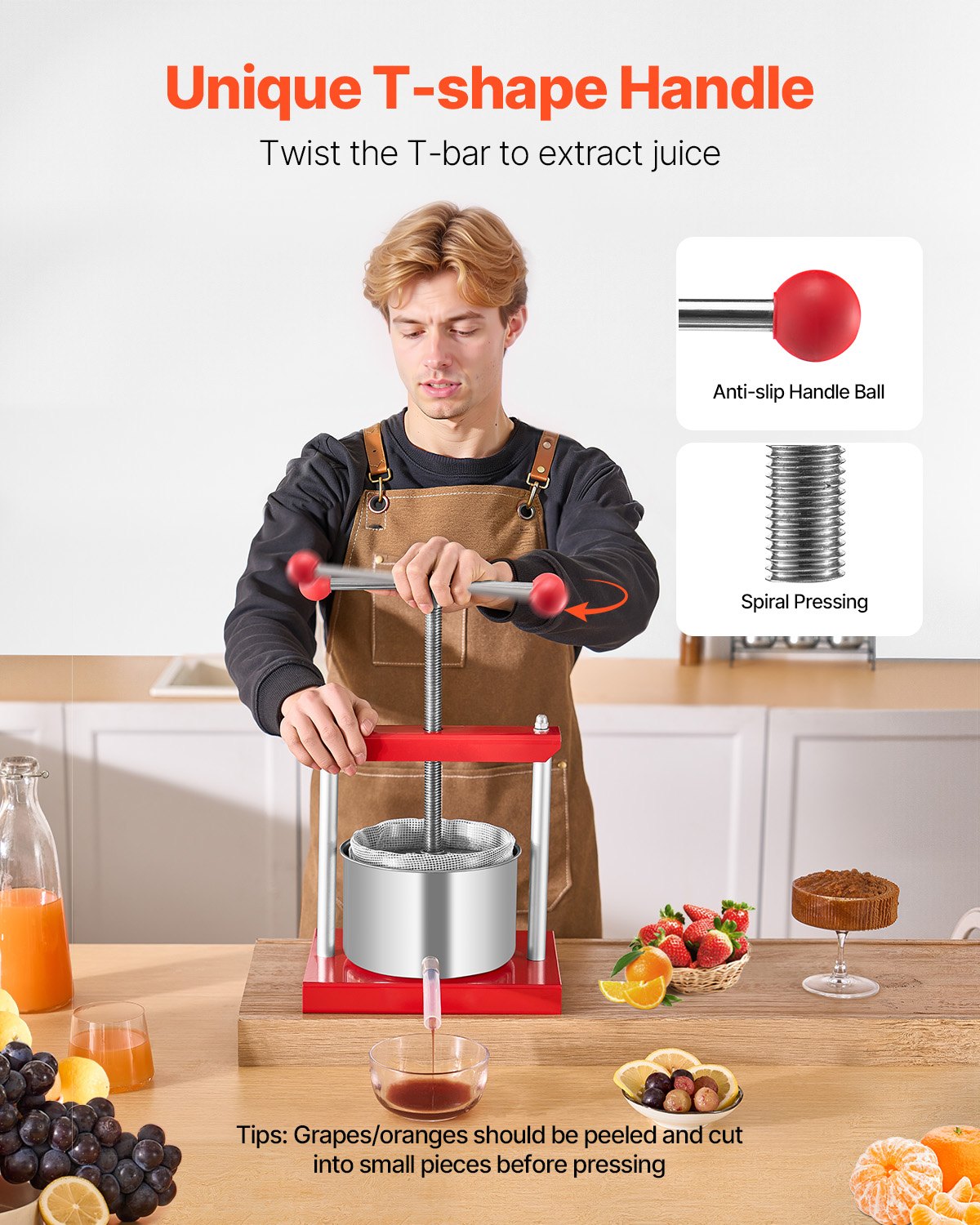 Manual Fruit Wine Press - 3L Stainless Steel Juicer