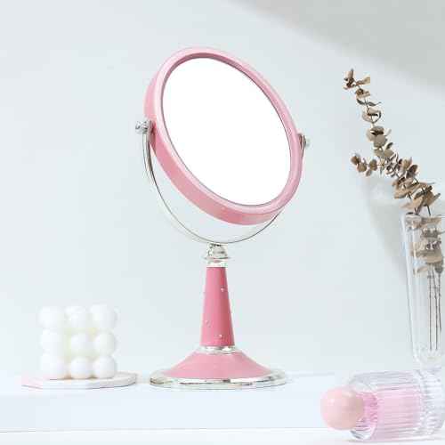 XPXKJ 6-Inch Mirrors Tabletop Vanity Makeup Mirror Two-Sided Swivel with Diamond Desk Mirror One Side 3X Magnification
