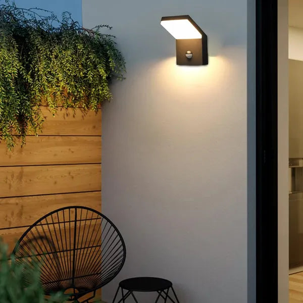 Outdoor LED Wall Light with Motion Sensor - Black Wall Sconce Lamp