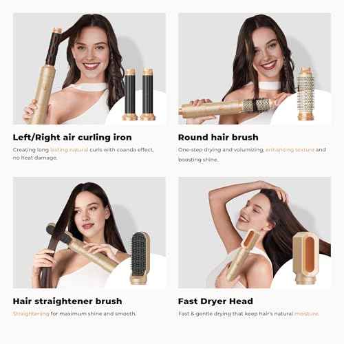 5 in 1 Blow Dryer Brush, Hair Dryer Brush Set Hair Styler Curling Wrap Air Curler, Negative Ion Curling Iron Hair Styling Tools, Hot Air Brush for Drying, Straight, Curl, Volumizing, Smoothing