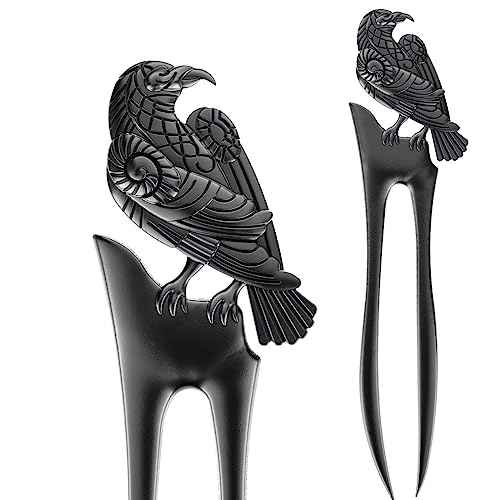 2pack U Shaped Viking Raven Metal Hair Prong Forks French Hair Styling Pins Black Wicca Witch Sticks Renaissance Festival Acceossories for Women Perfect for Thick Hair