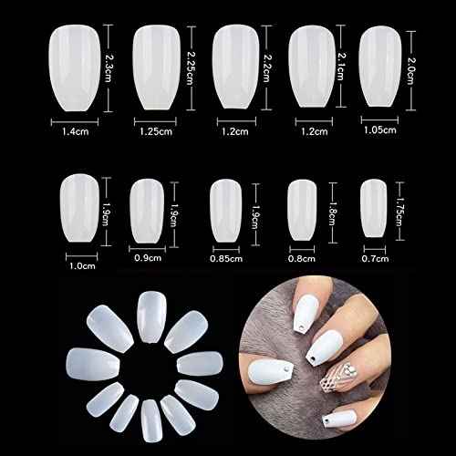 Acrylic Nails Tips Short Coffin 500PCS Ballerina Artificial False Nail Tip Full Cover 10 Sizes with Box for Art Salons & Home DIY (Natural)