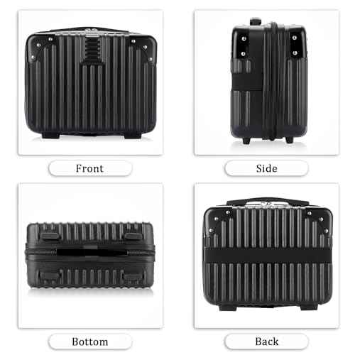 BSTKEY Portable Hard Shell Cosmetic Travel Case, Small Travel Hand Luggage with Elastic Band, Mini ABS Carrying Makeup Case Suitcase, Black