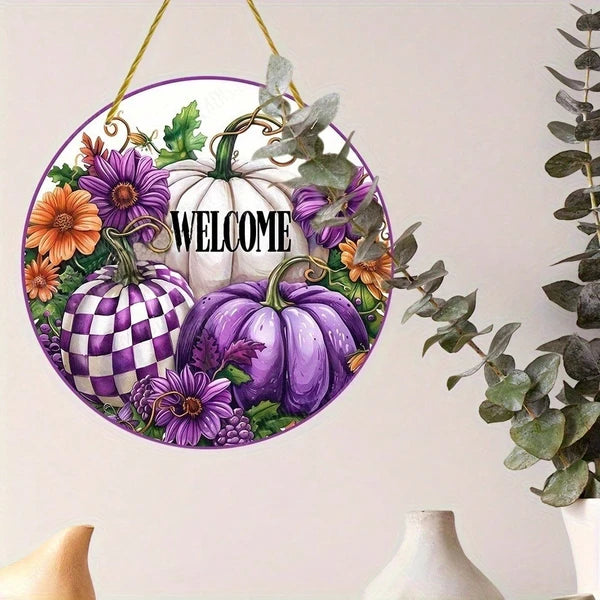 Handmade 2D Flat Round Acrylic Wreath - Purple Pumpkin Decor