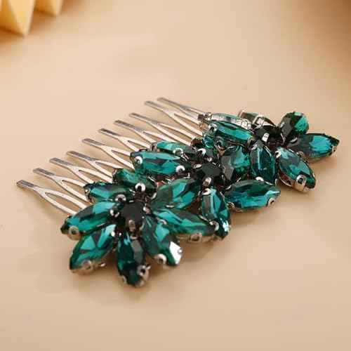 Crystal Flower Hair Comb for Women Girls Prom Crystals Hair Comb Wedding Headpiece for Bride Bridemaid Flower Girls Green