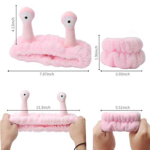 CAVETEE Headband for Washing Face£¬Skincare Headband with Wristband Cute Snail Spa Hair Bands Hair Accessories for Washing Face Skin care