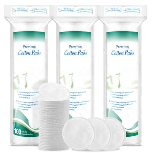 Premium Cotton Rounds for Face, 300 Count Makeup Remover Pads, 100% Pure & Natural Facial Cleansing Round Pads, Soft, Hypoallergenic, Lint-Free, Highly Absorbent