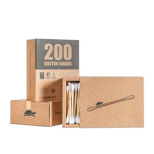 Sea Turtle Bamboo Cotton Swabs (200 Count) - Vegan, Eco Friendly, Organic, Double Tips, Plastic Free Wooden Ear Sticks, All Natural 100% Biodegradable Cotton Buds