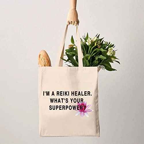 G2TUP Reiki Healer Thank You Gift I¡¯M A Reiki Healer What¡¯s Your Superpower Canvas Reusable Tote Bag (Reiki Healer Handbag)