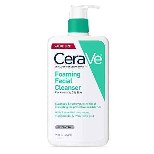 CeraVe Foaming Facial Cleanser, Daily Face Wash for Oily Skin, Hyaluronic Acid + Ceramides + Niacinamide, Fragrance Free & Paraben Free, Non-Drying Oil Control Face Wash, 19 Fluid Ounce