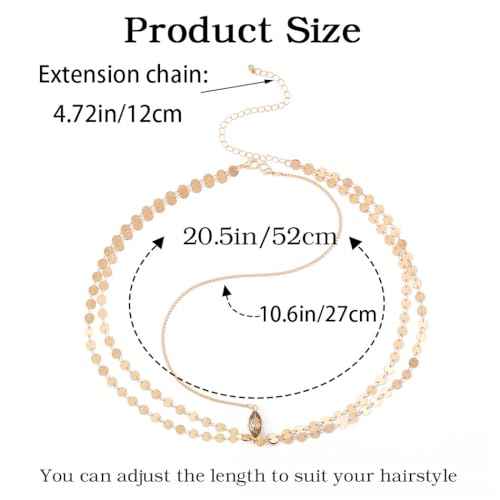 Yean Gold Sequins Head Chain Bohemian Hair Jewelry Headpiece Forehead Band Festival Headband Accessories for Women
