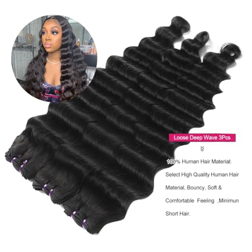 Loose Deep Wave Bundles Human Hair (16 18 20 Inch£©Wet and Wavy Bundles 10A Grade Brazilian Hair Bundles Loose Wave Remy Hair Weft Human Hair Natural Color