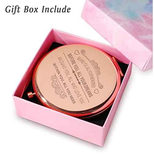 Stocking Stuffers for Adult Teen, Inspirational Gifts for Women Girls, Unique Christmas Birthday Gifts for Her Mom Wife Sister Daughter Niece Friends, Personalized Engraved Compact Mirror