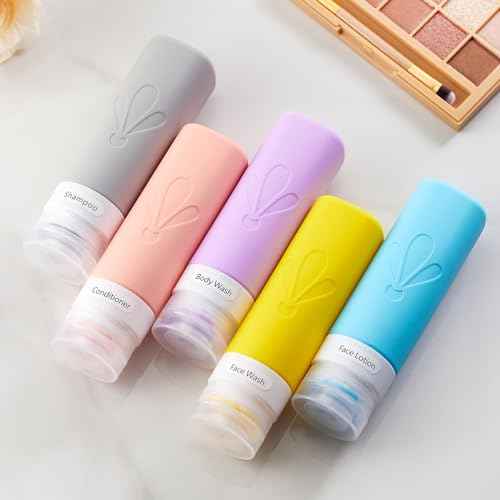 INSFIT Travel Bottles for Toiletries, TSA Approved 3oz Travel Size Containers, BPA Free Leak Proof Squeezable Silicone Tubes for Shampoo Conditioner Lotion Soap with Labels