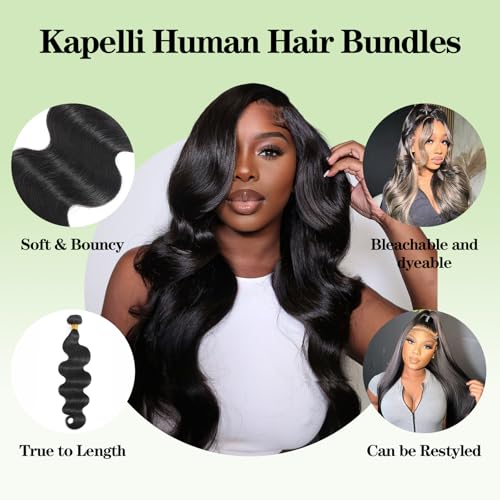 Body Wave Bundles with 5x5 Closure Human Hair (14 16 18+12) 100% Unprocessed Brazilian Virgin 10A Body Wave Human Hair Weave Bundles with 5x5 Closure Natural Color